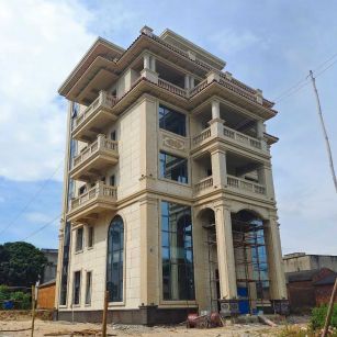 林芝 黄金麻花岗岩石材别墅外墙干挂搭配（雕花栏杆花瓶柱门楼罗马柱）