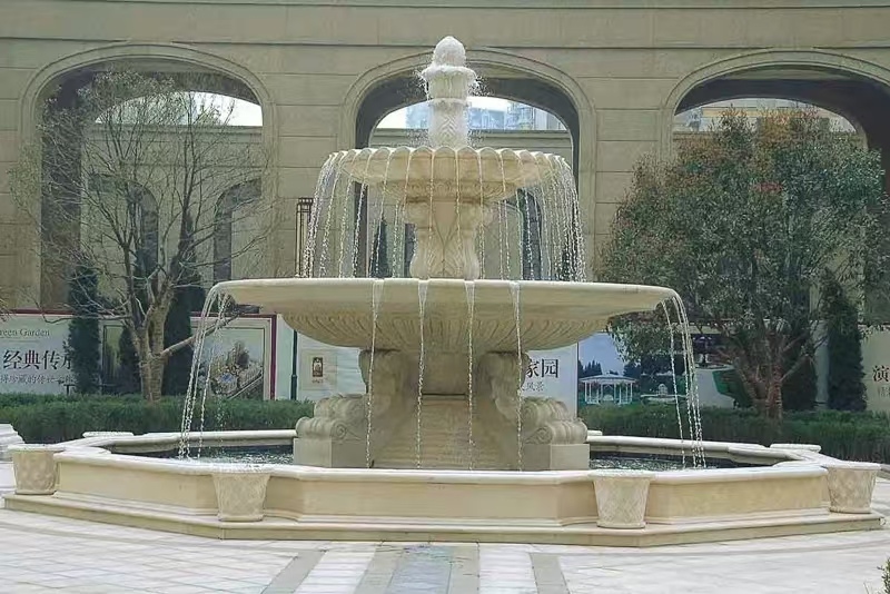 林芝 黄金麻花岗岩异型加工——户外庭院石雕流水喷泉